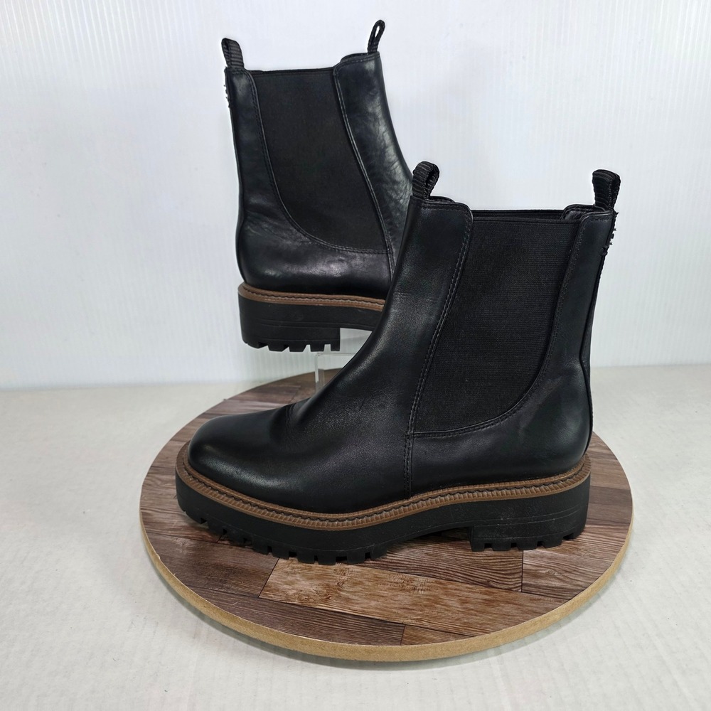 Sam Edelman Laguna Chelsea Boots Women 7.5 Black Leather Platform Chunky Classic